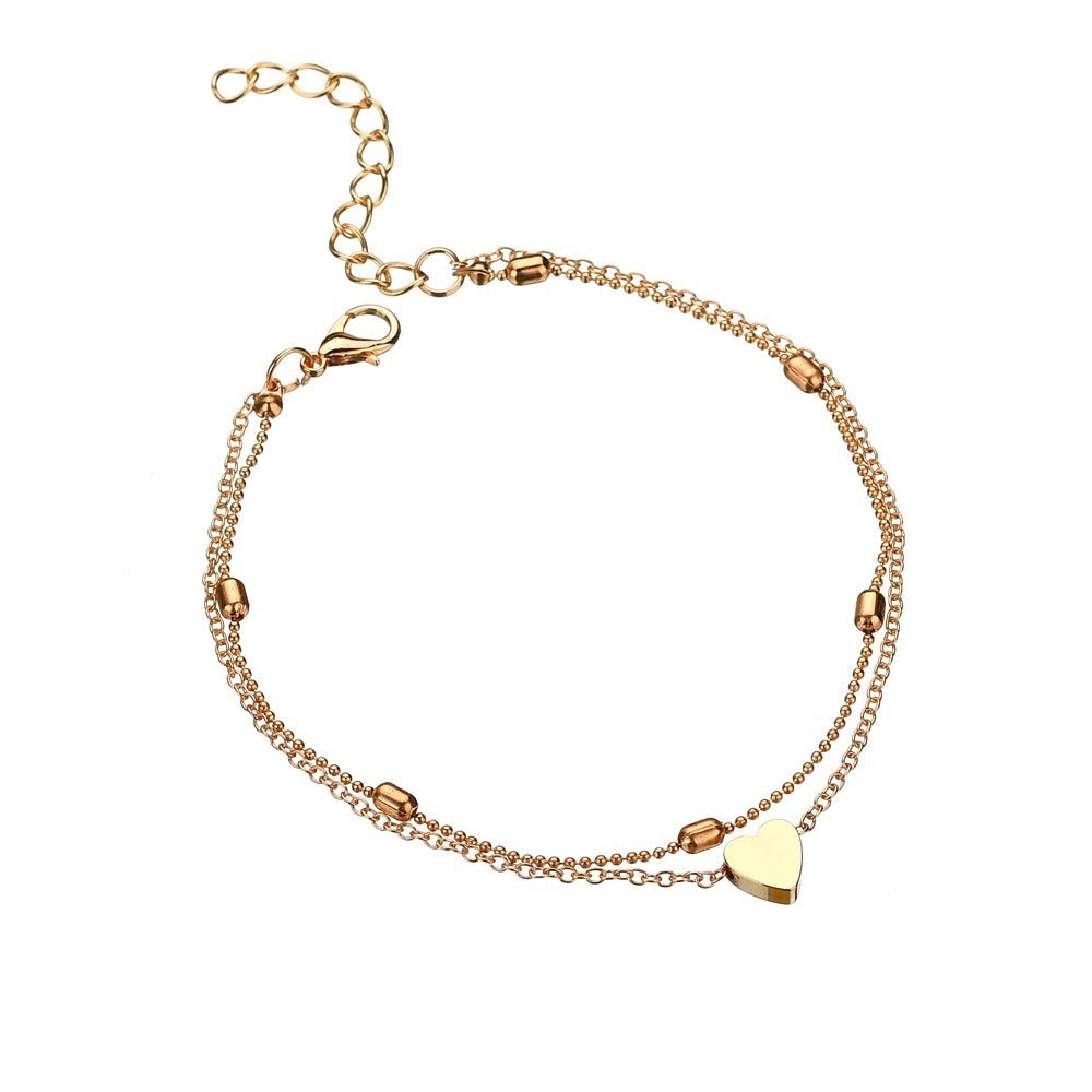 Multi-Layer Beaded Heart Chain Anklet Women's Jewellery Peach Gift