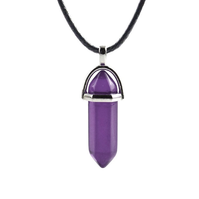 Natural Crystal Turquoise Glass Stone Pendant Necklace Leather Chains