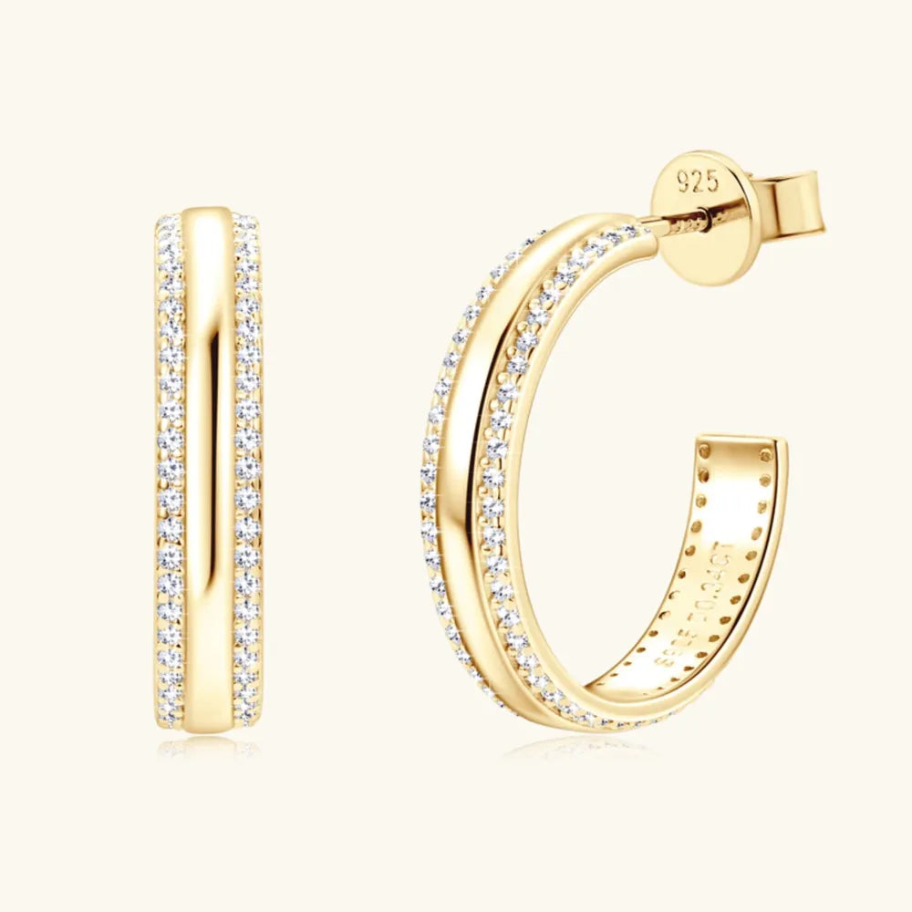 Sterling Silver C-Hoop Earrings 0.68ct Moissanite VVS1 D Colour 20mm Secure Fit