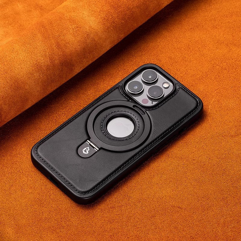 Genuine Leather Case For iPhone 16 15 14 13 12 Pro Max Magnetic Stand Shockproof