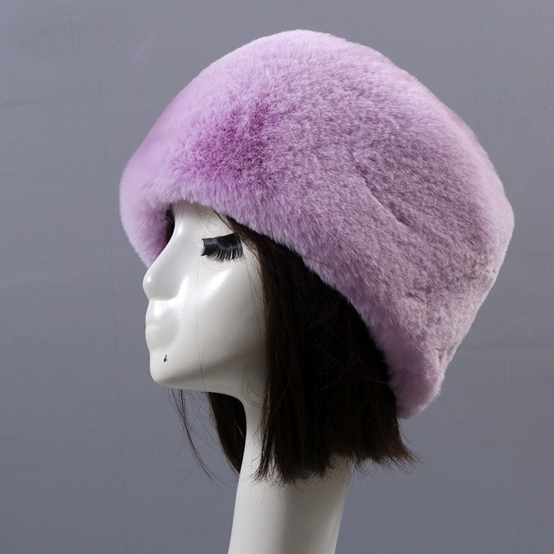 Winter Faux Fur Flat Top Hat Warm Brimless Acrylic Womens Hats Plush Russian