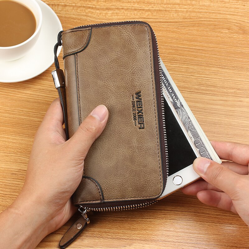 Men's PU Leather Zip Wallet Large Capacity Clutch Business Accessory Organizer