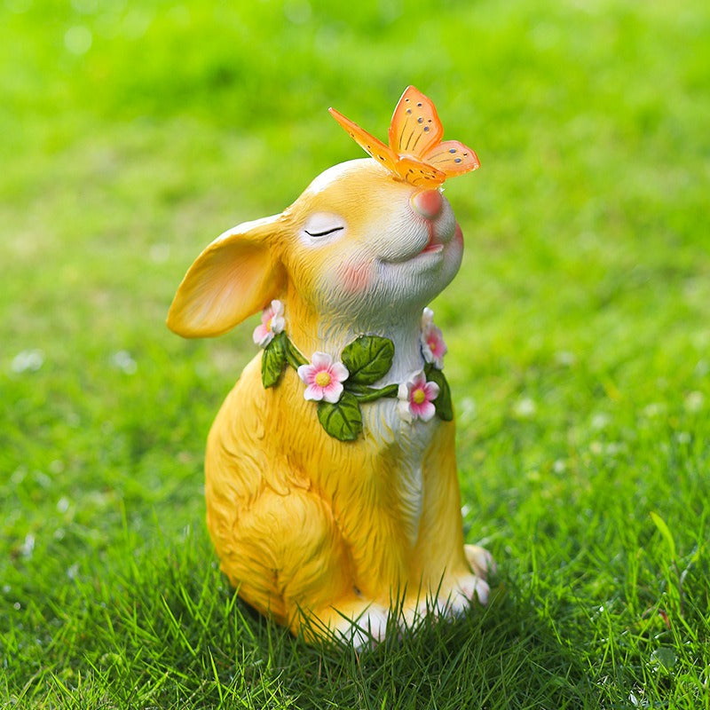 Solar Powered Resin Rabbit Light Sculpture for Gardens 12x14x24cm Weatherproof