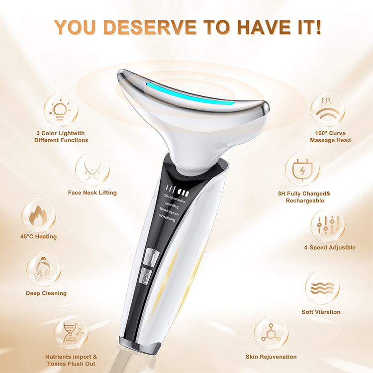 USB Rechargeable EMS Neck & Face Lifting Massager Device 3 Light Modes LED