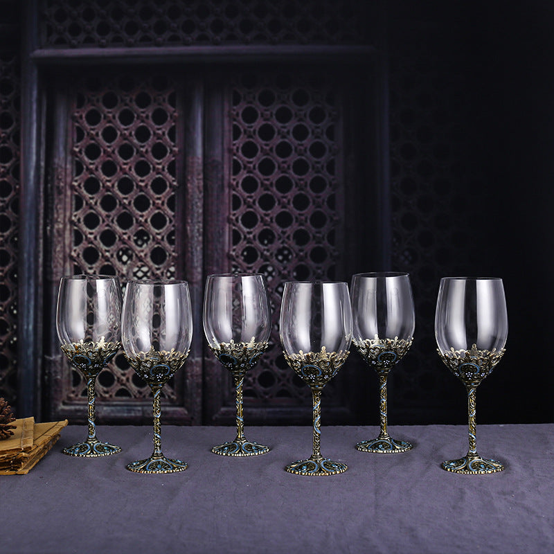 Luxury Lead-Free Crystal Red Wine Glass Set High-Footed Decanter Enamel Craft