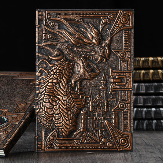 Retro Embossed Dragon Notebook A5 Journal with 3D Leather Cover Fire Fantasy