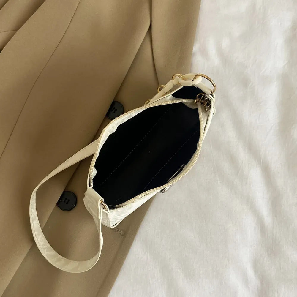 Faux Leather Shoulder Bag Women's Strap Metal Clasp Zip Closure Spacious Interior