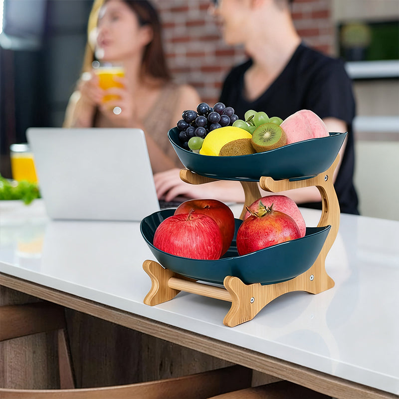 Bamboo Multi-Level Kitchen Fruit Storage Ventilated Countertop Organizer Stand