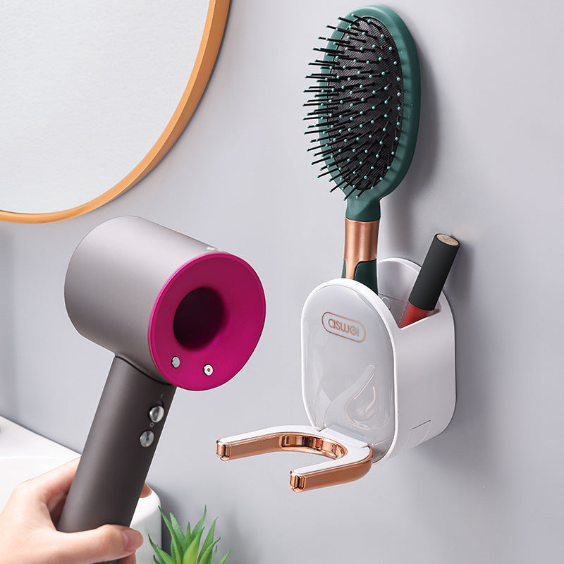 Wall Mounted Hair Dryer Rack Self Adhesive Foldable U Fork 51mm Rear Slot Brush