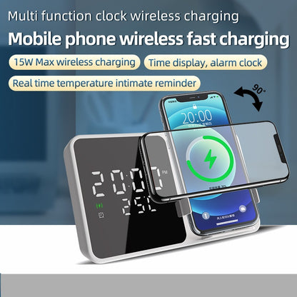 15w Wireless Charging Phone Stand Alarm Clock Temperature Display Black Or White