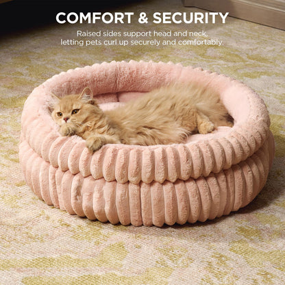 Round Plush Pet Bed Small Dogs Cats Thick Soft Sleep Cushion Comfort Washable