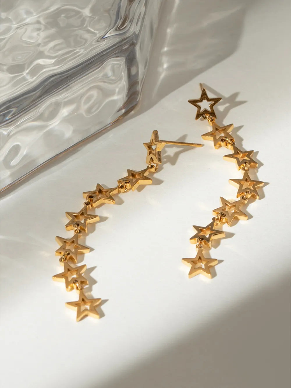 Stainless Steel Cutout Star Dangle Earrings Studs Gold Silver Plated Jewellery