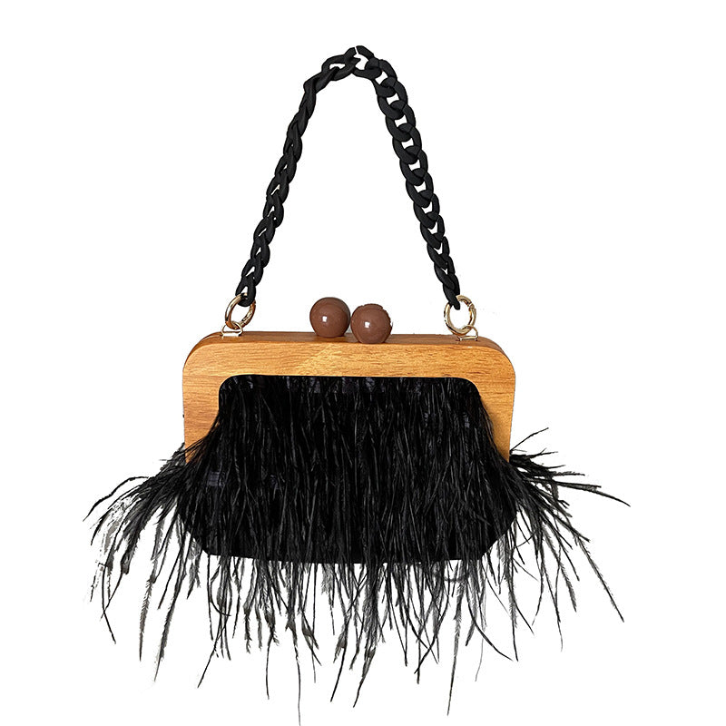 Acrylic Chain Women’s Tassel Banquet Bag Wooden Frame Shaggy Bags