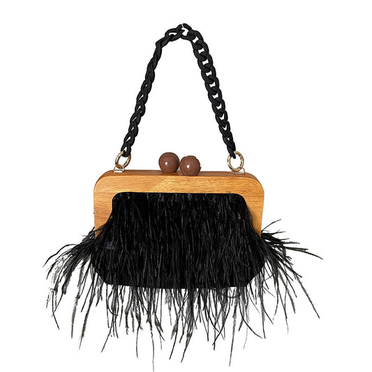 Acrylic Chain Women’s Tassel Banquet Bag Wooden Frame Shaggy Bags