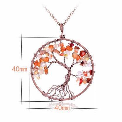5CM Tree Of Life Crystal Natural Stone Pendant Necklace