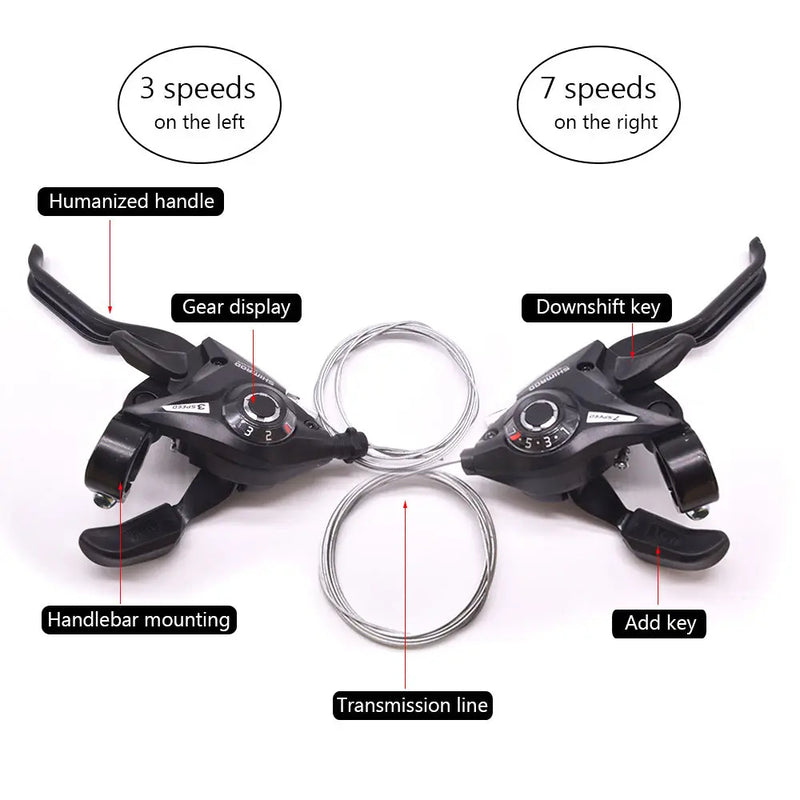 MTB Bicycle Shifter Levers 3x7 21 Speed Brake Shift Cable Cycling Disc Handle
