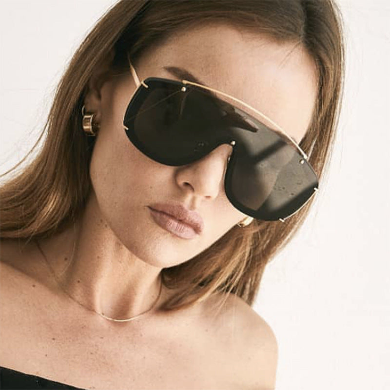Women's Large Frame One-Piece Sunglasses Metallic UV Protection Outdoor Fashion