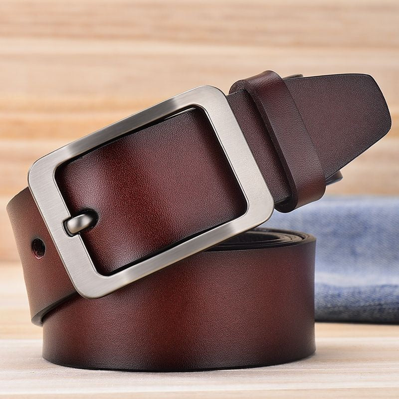 Men's Genuine Real Leather Belt Buckle Trouser Jeans Denim Casual Black Brown