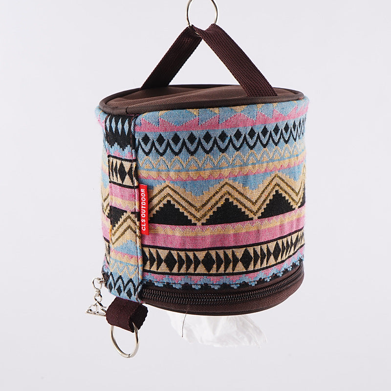 Ethnic Style Vehicle Tissue Box Roll Paper Storage Non Woven Fabric Organizer