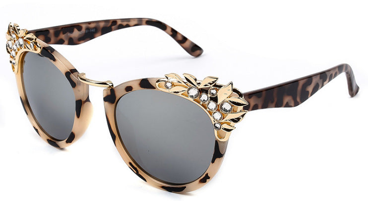 Rhinestone Cat Eye Sunglasses UV400 Mirror Lens Sun Protection Stylish Ladies