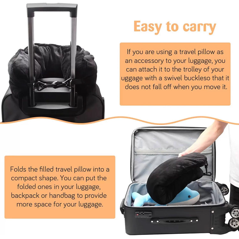 U-Shaped Velvet Travel Neck Pillow Ergonomic Portable Storage Pouch
