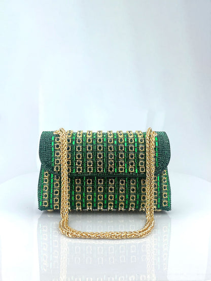 Rhinestone Embellished Evening Clutch Elegant Shoulder Chain Strap Accessory Bag