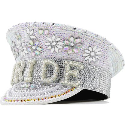 Ladies' Elegant Wedding Party Hat with Gold Diamond Pearl Floral Detailing 79cm