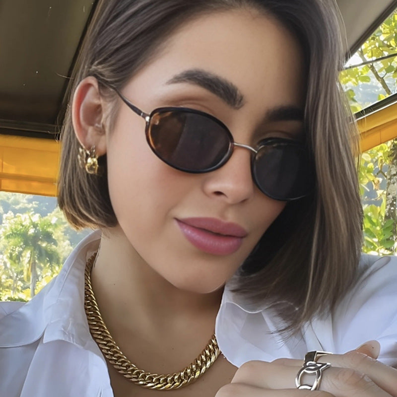 Women's Small Frame Oval Retro Sunglasses UV Protection Lightweight Fashion Accessory