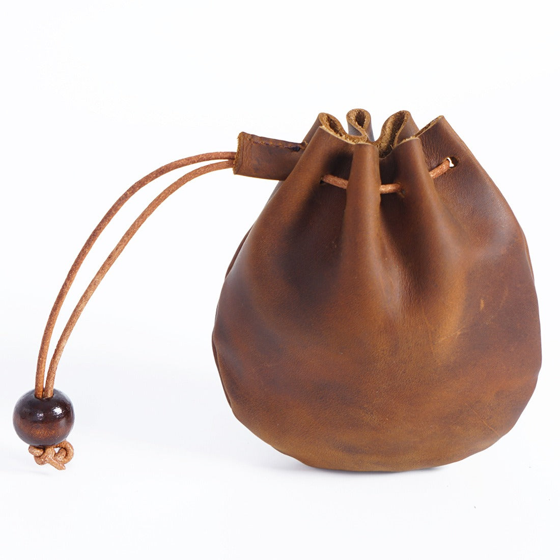 Handmade Cowhide Leather Drawstring Coin Bag Vintage Genuine Storage Pouch
