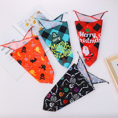 Adjustable Holiday Festive Pet Bandana Scarf Bib Seasonal Design for Dogs Cats