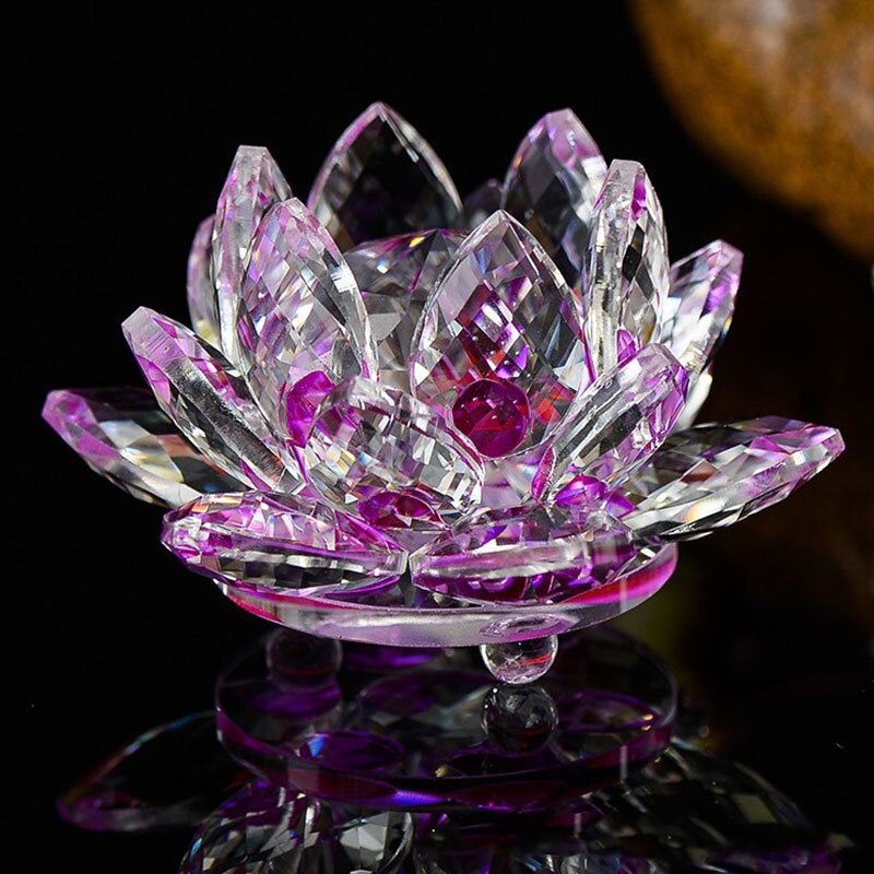 80mm Crystal Lotus Flower Feng Shui Glass Paperweight Wedding Decor Gift Box
