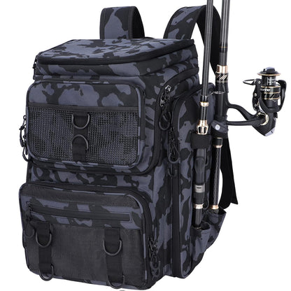 Fishing Backpack Rod Holder Tackle Box Hiking Gear Waterproof Spacious Durable