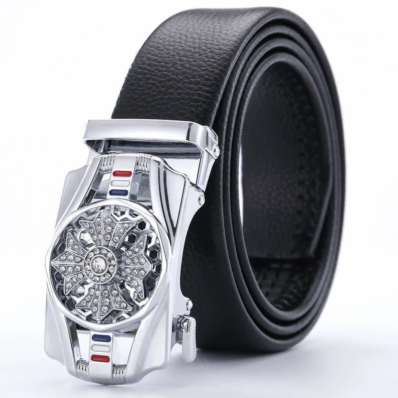 Men's 120cm Artificial Leather Crystal Spinner Belt Buckle Accessory Gift