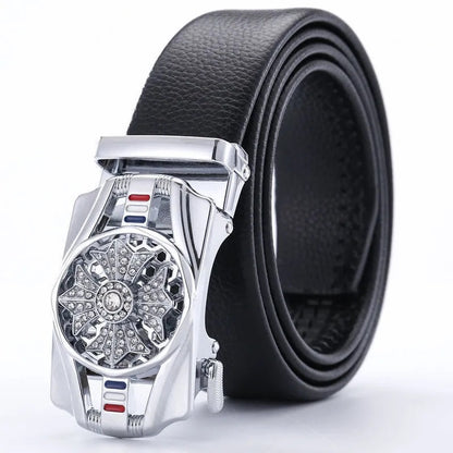 Men's 120cm Artificial Leather Crystal Spinner Belt Buckle Accessory Gift