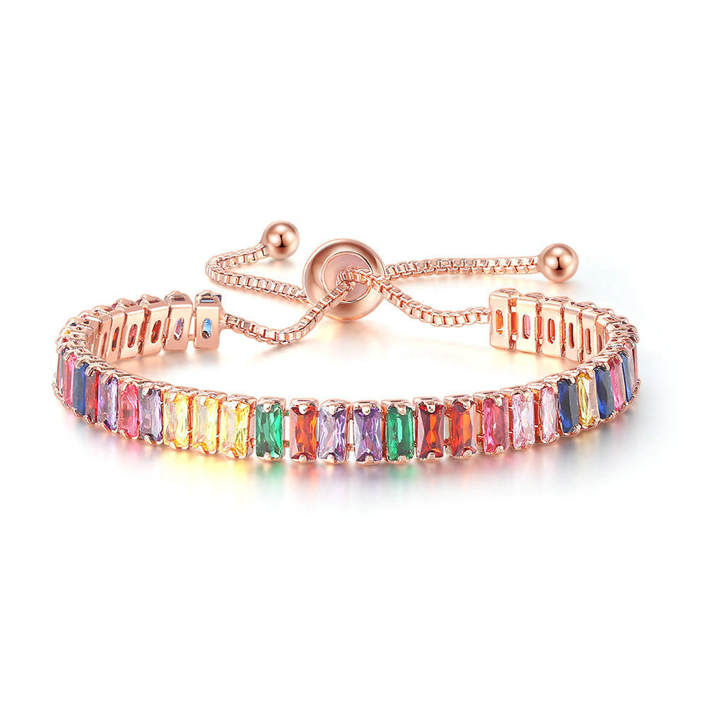 Elegant CZ Baguette Cut Crystal Adjustable Tennis Bracelet Women’s Diamond Crystals