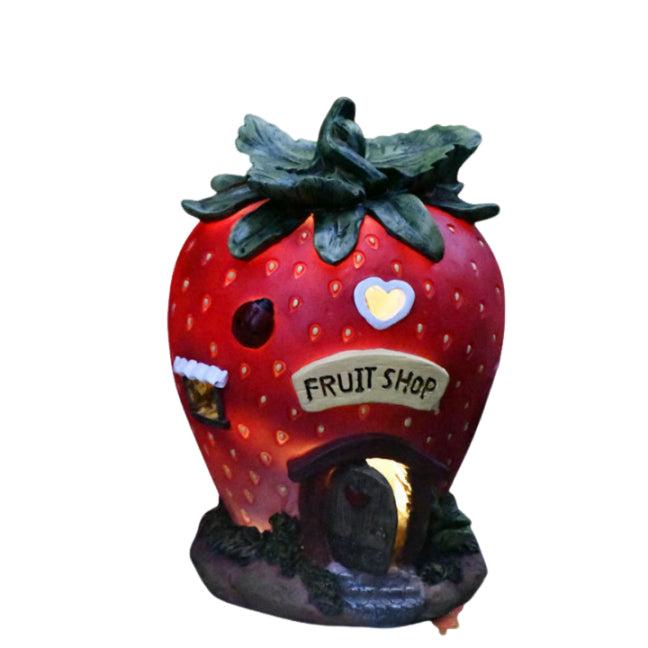Solar Powered Resin Garden Lamp with Unique Strawberry Pineapple Shape Design