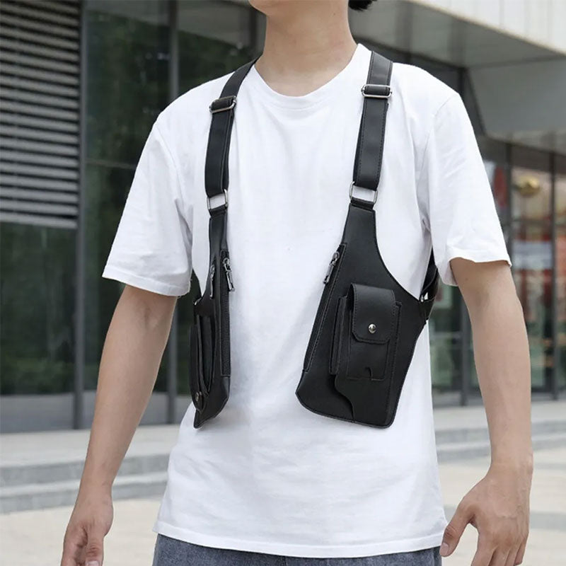 Faux Leather Underarm Sling Bag with Hidden Pocket Anti-Theft Adjustable Strap