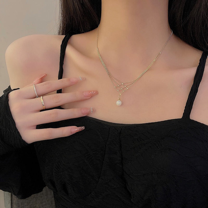 Gold Plated Pearl Lace Necklace Women's Multi-Layer Jewellery