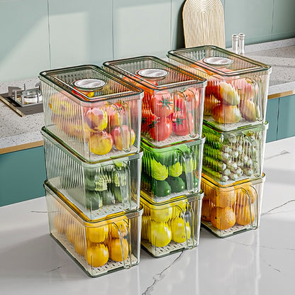 Refrigerator Storage Box Drainable Sealed Stackable Handle Lid Removable Tray
