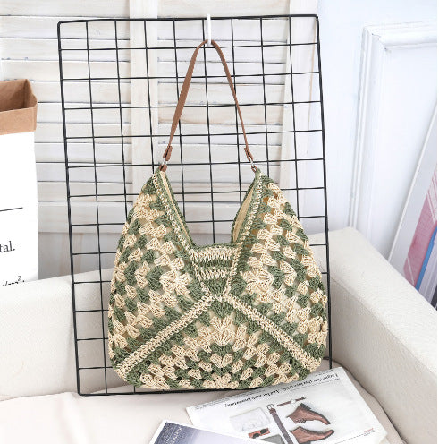 Straw Woven Shoulder Bag Armpit Style Hollow Out Single Strap Medium Purse Handbag