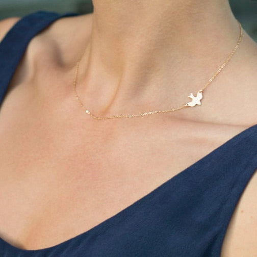 Silver Gold Womens Dainty Bird Pendant Chain Necklace Jewellery