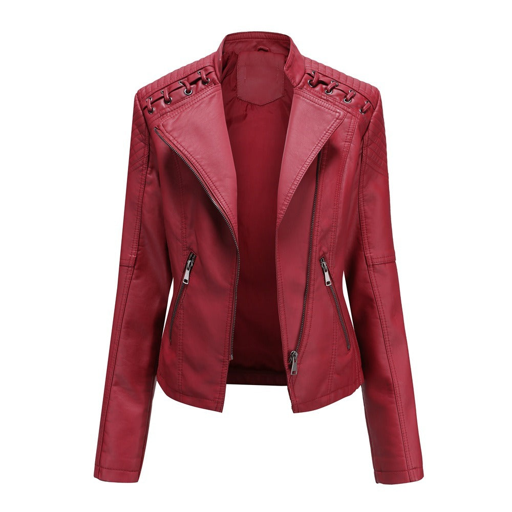 Women's Faux Leather Motorcycle Jacket Slim Fit Short Style Casual Lightweight Coat