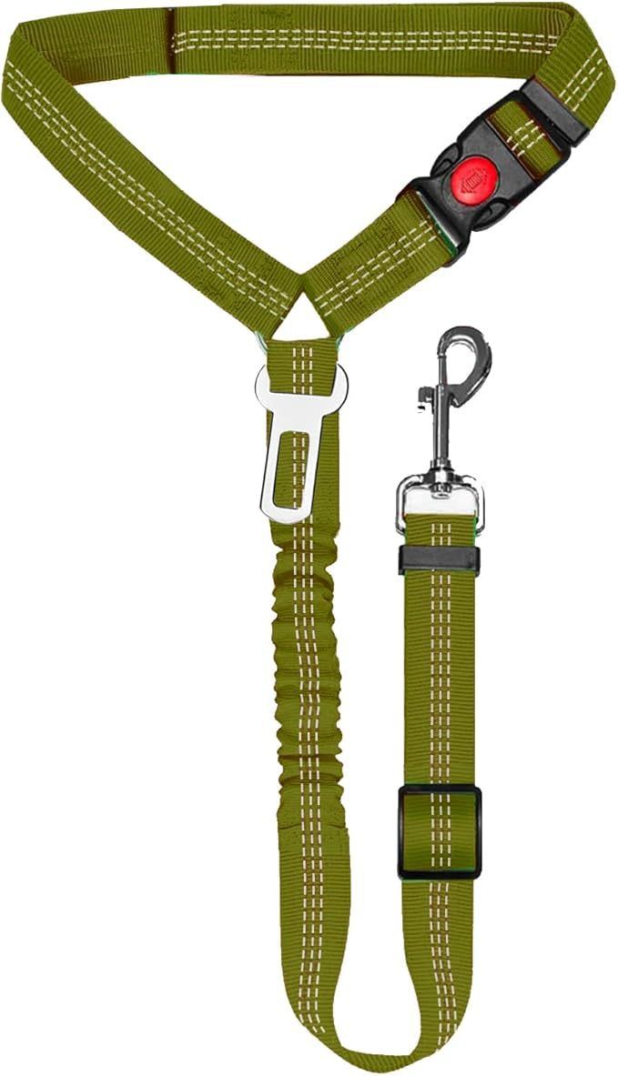 Pet Car Seat Belt | Adjustable Dog Safety Harness with Bungee Buffer, 360° Swivel Clip