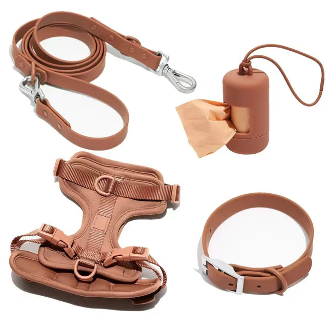 4pc Premium Waterproof PVC Neoprene Pet Harness Leash Collar Bag Dispenser Set