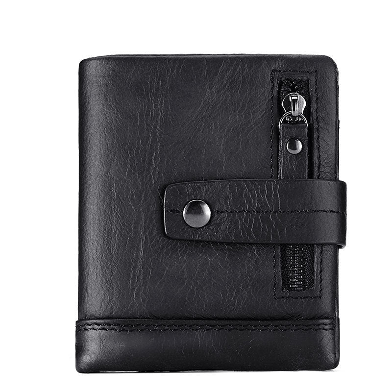 Men's Leather Wallet Multi-Card Zipper Buckle Cowhide Coin Purse Compact Design