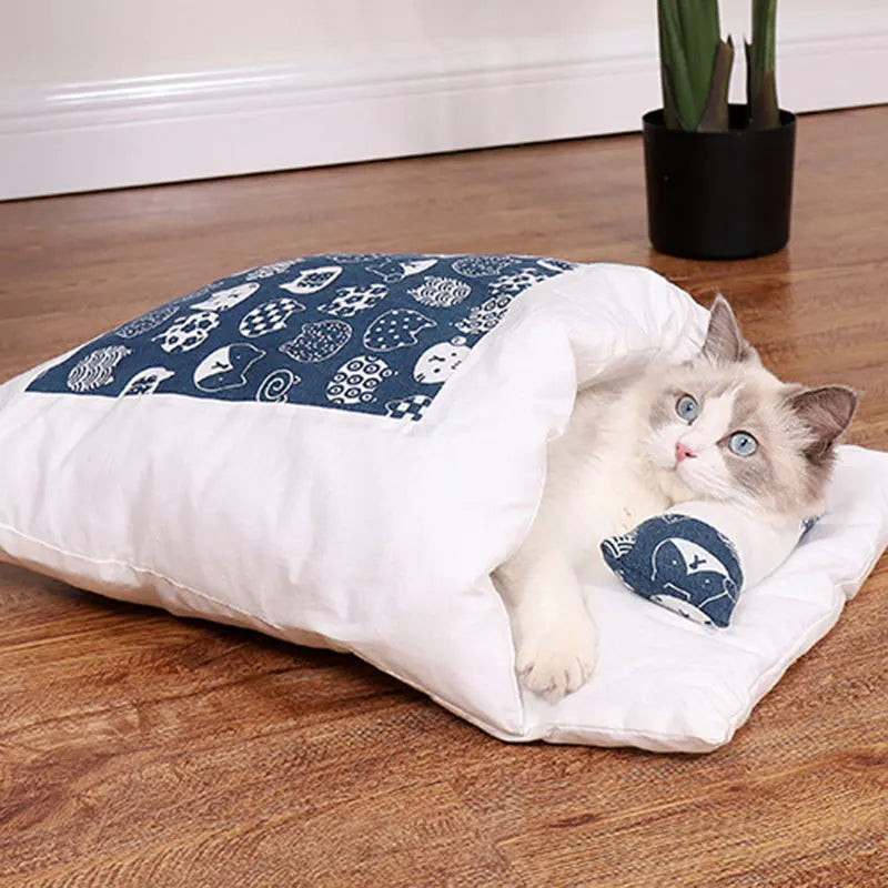 Warm Winter Cat Bed Sleeping Bag House Removable Cover Small Pets Pillow