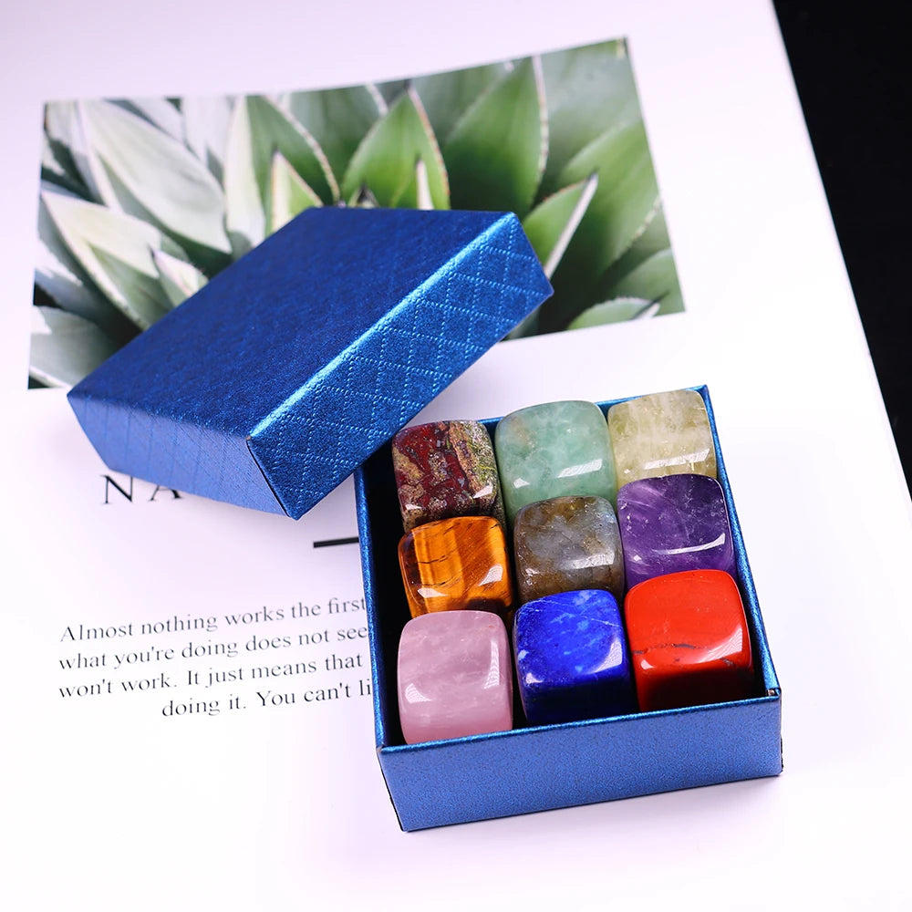 9-Piece Natural Crystal Set with Quartz Stones, Agate, and Gemstones Gift Box