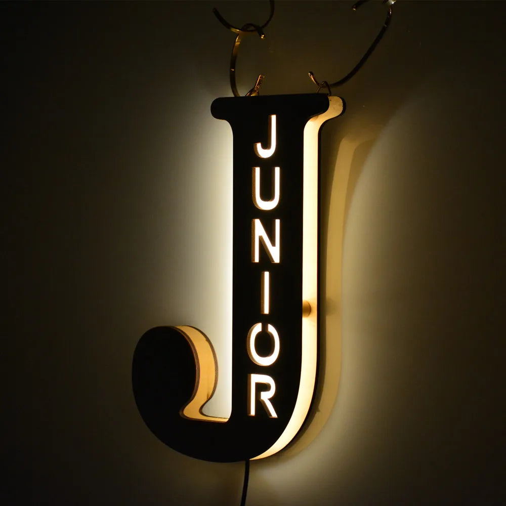 Custom Wooden Lamp Engraved Sign Personalised Initial Letter