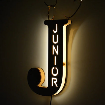 Custom Wooden Lamp Engraved Sign Personalised Initial Letter