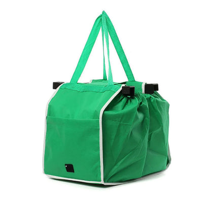 Foldable Tote Shopping Bag Large Grocery Trolley Clip Attachment Green 25cm
